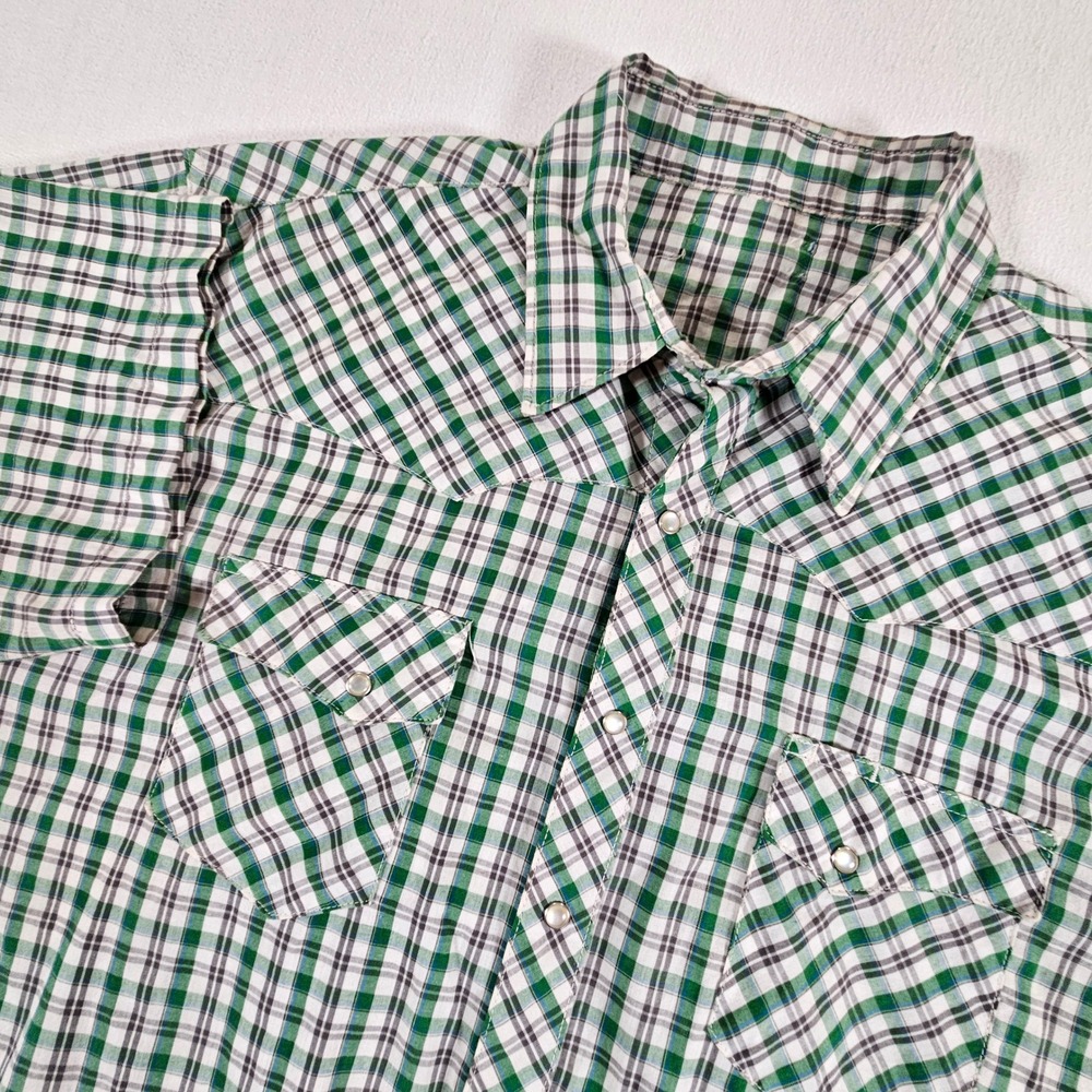 Unbranded Western Shirt Mens 2XL Green Plaid Short Sleeve Pearl Snap Cowboy